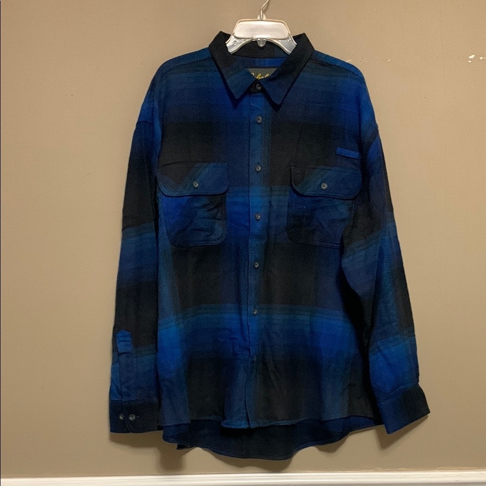 Cabela's Men’s LS Flannel Deep Blue Plaid Roughneck Lodge Button Down 2XL Shirt